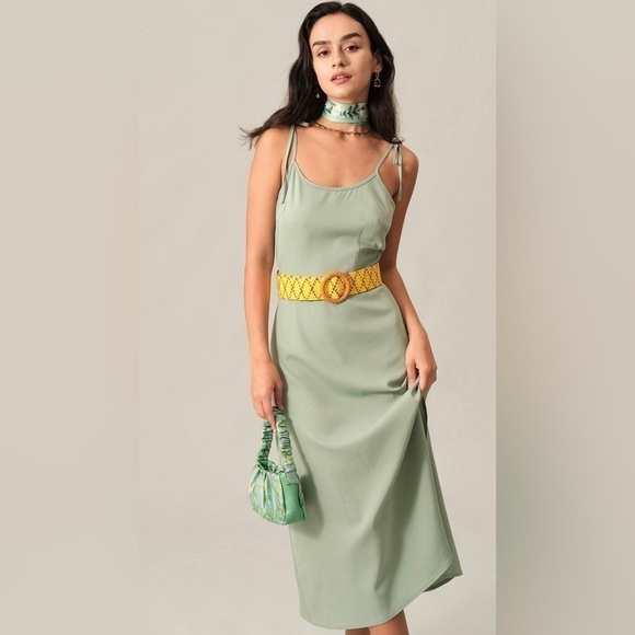 Solid Color Spaghetti Tie Strap Midi Dress In Mint Size L - Picture 3 of 6